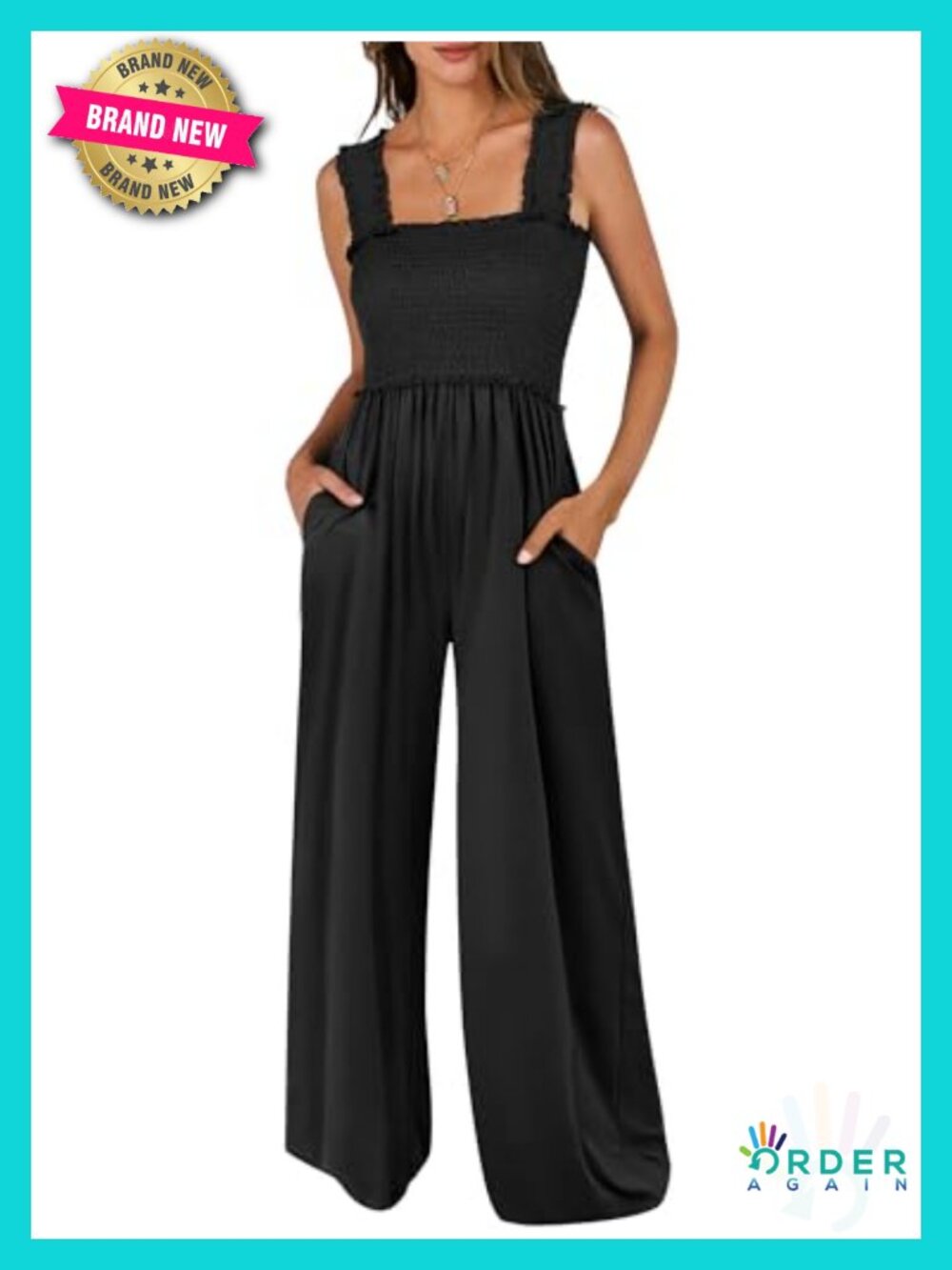 Women's Casual Wide Leg Smocked Sleeveless Jumpsuit With Pockets
